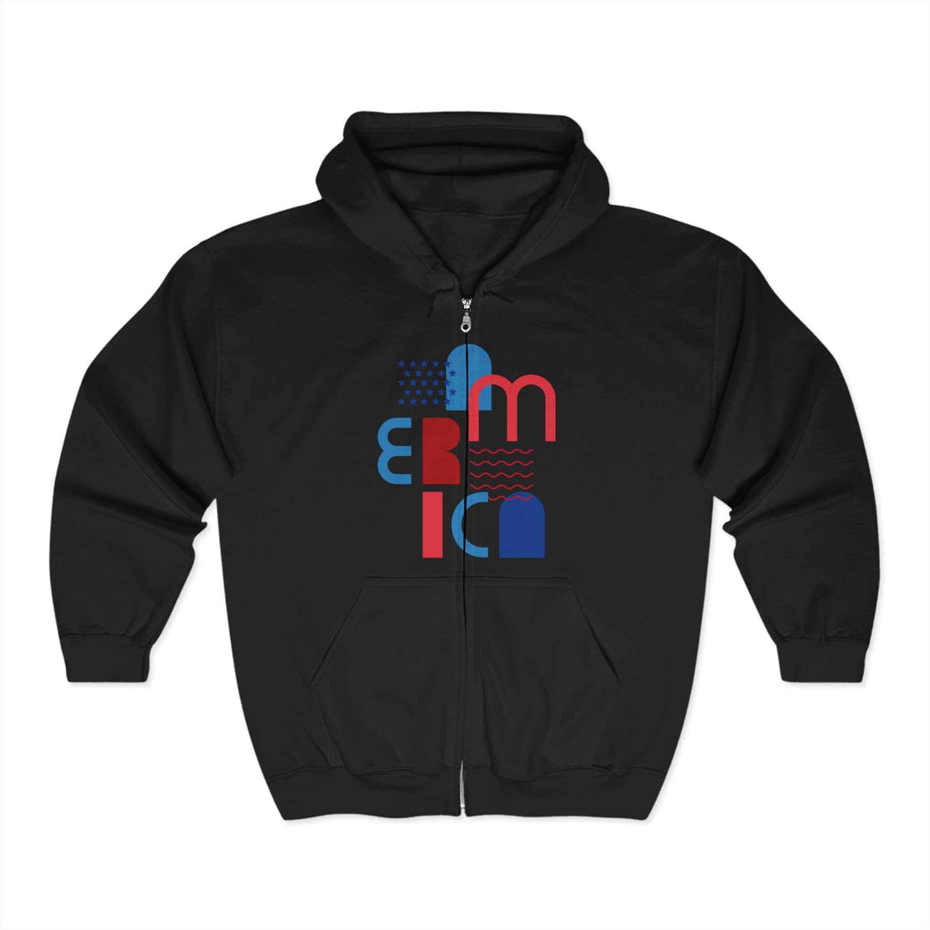 Felpa con Cappuccio e Zip America Nera Cozy Unisex Heavy Blend