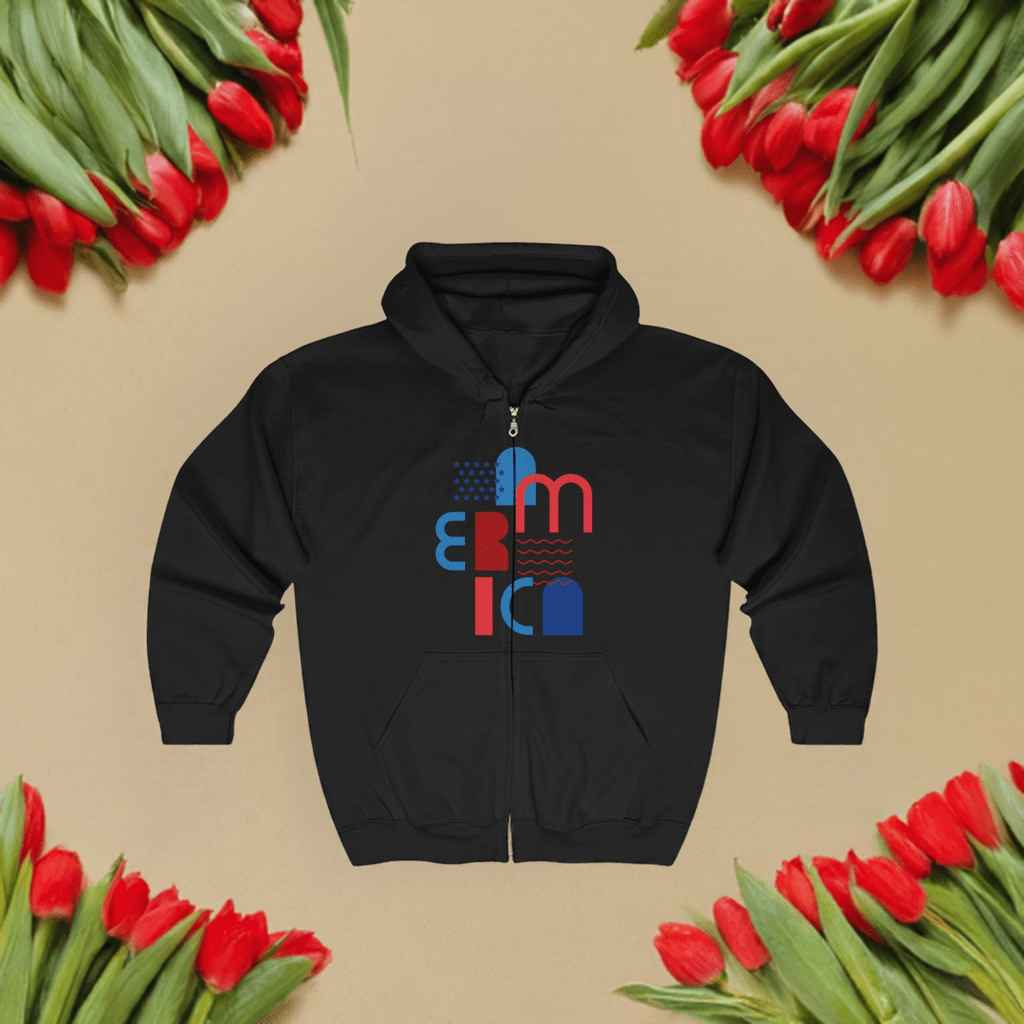 Felpa con Cappuccio e Zip America Nera Cozy Unisex Heavy Blend