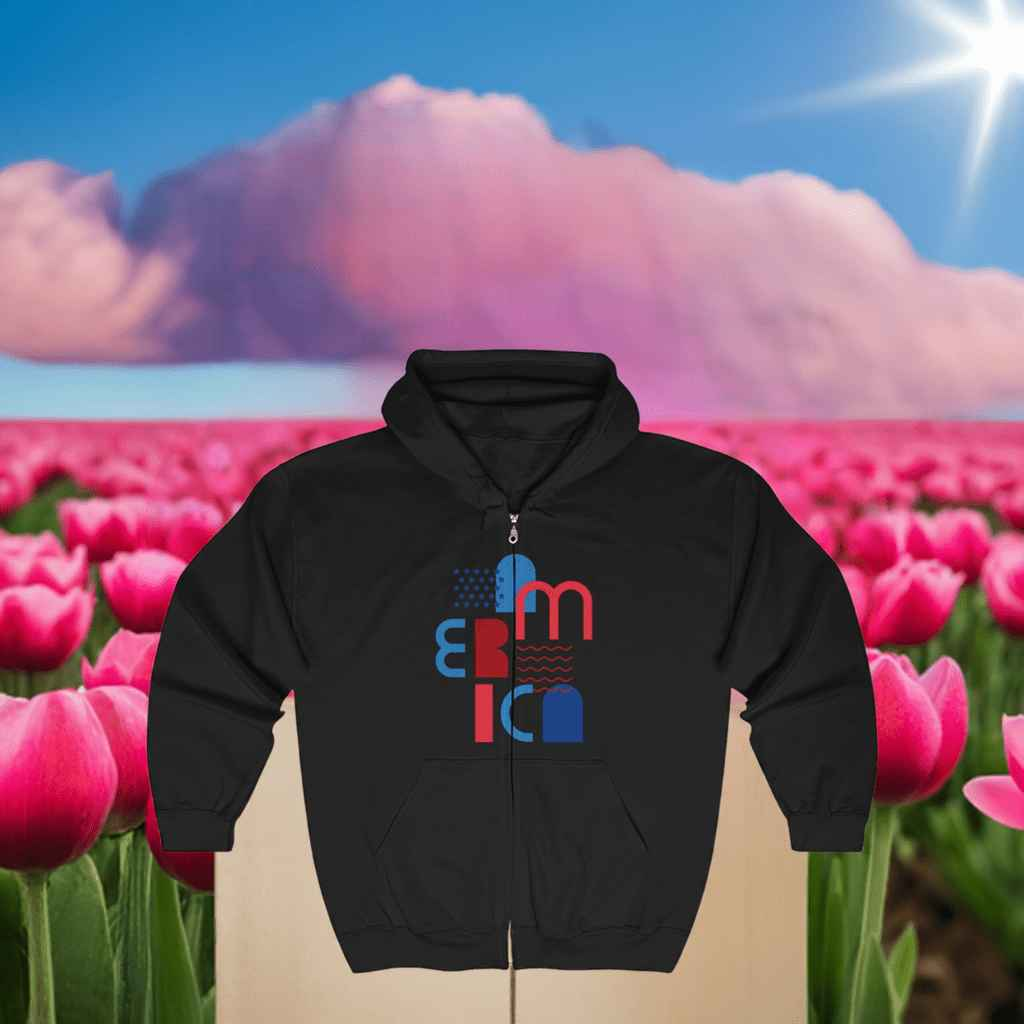 Felpa con Cappuccio e Zip America Nera Cozy Unisex Heavy Blend