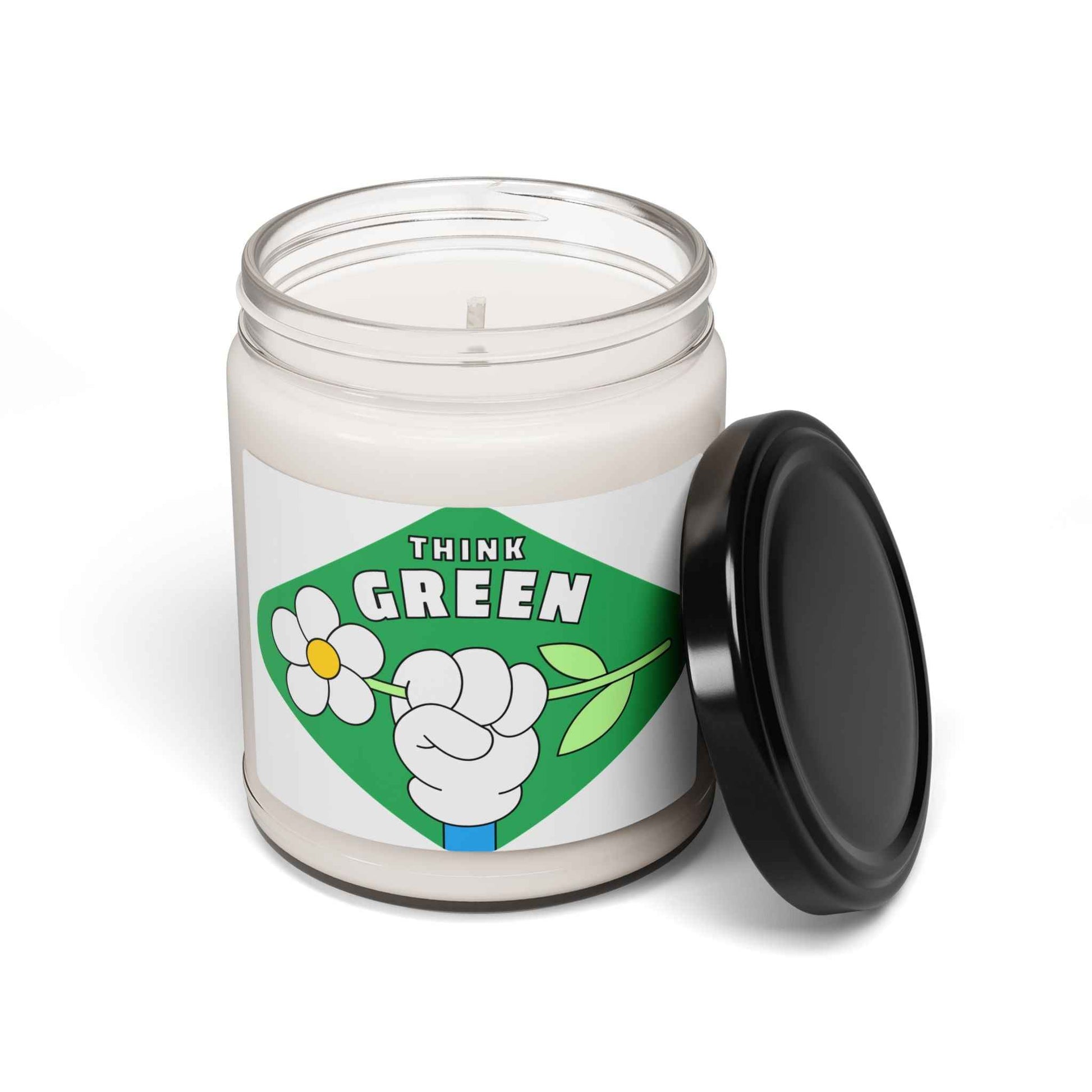 Think Green Scented Soy Candle - Eco-Friendly 9oz Candle with Floral Design