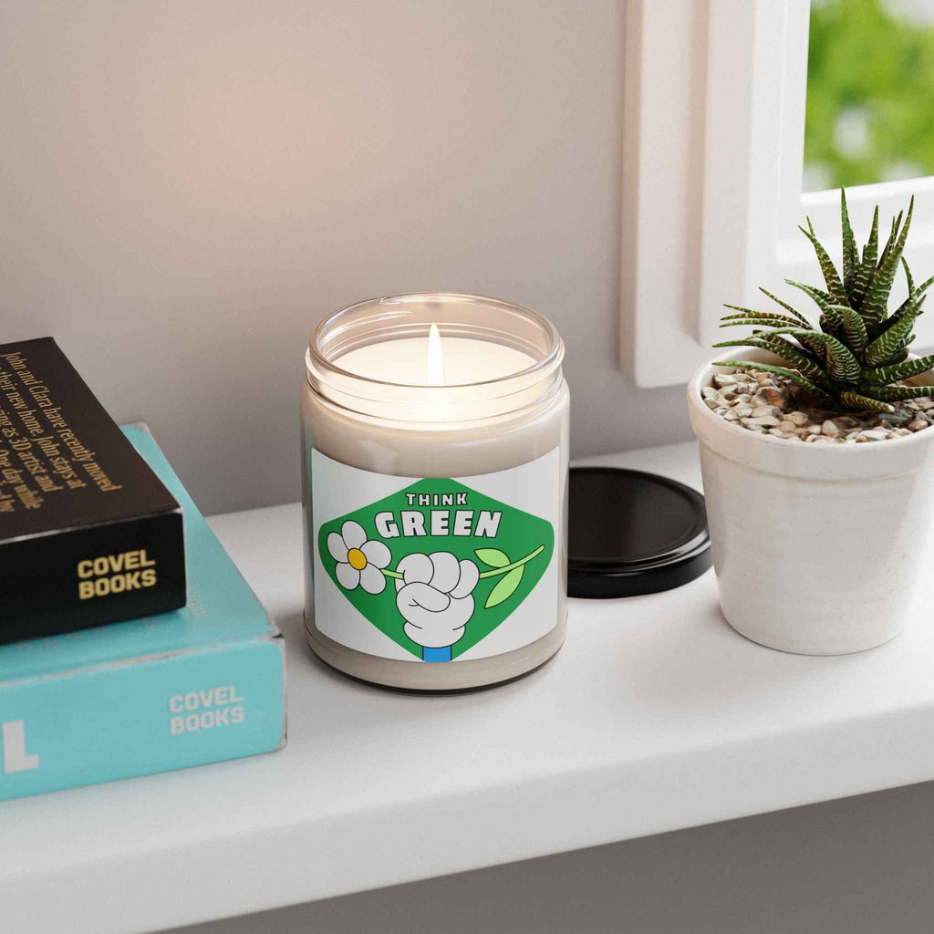 Think Green Scented Soy Candle - Eco-Friendly 9oz Candle with Floral Design