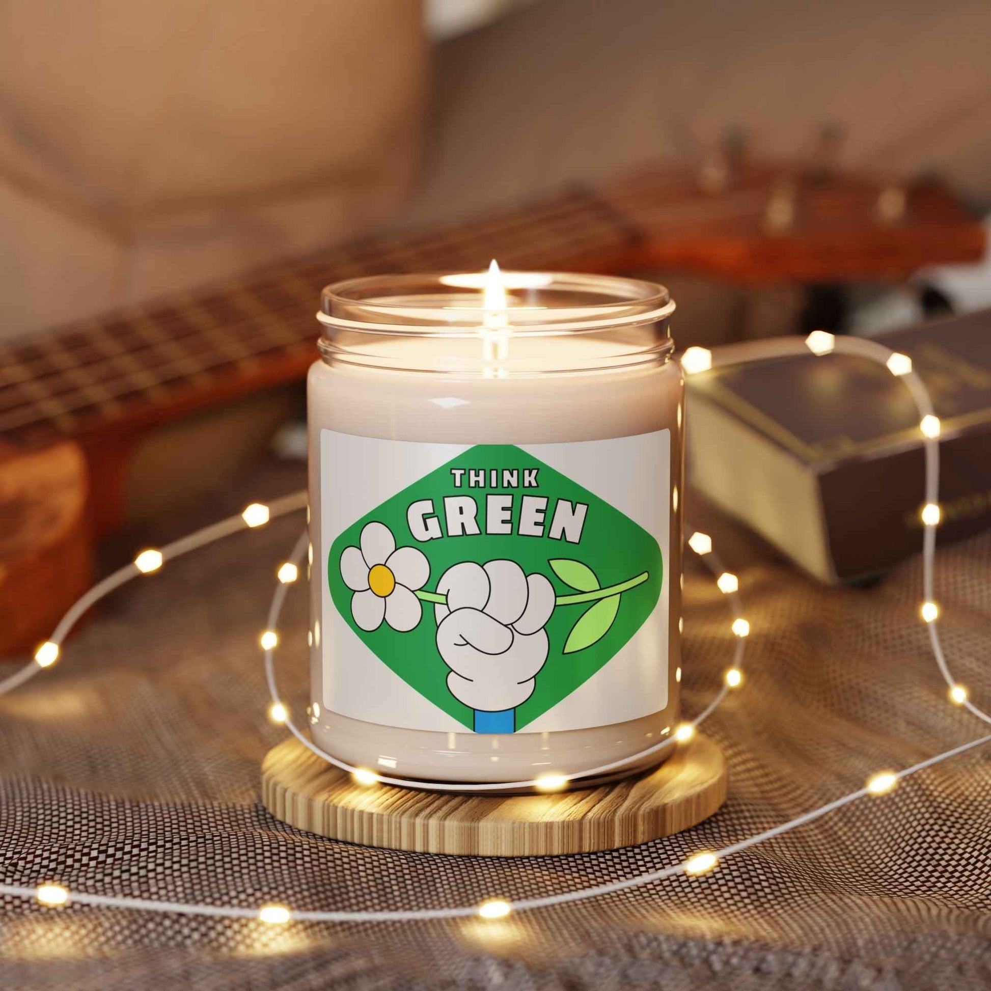 Think Green Scented Soy Candle - Eco-Friendly 9oz Candle with Floral Design